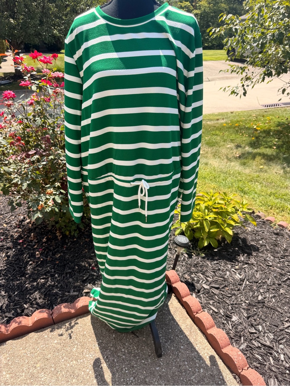 SHEIN Green and White Striped Midi Dress